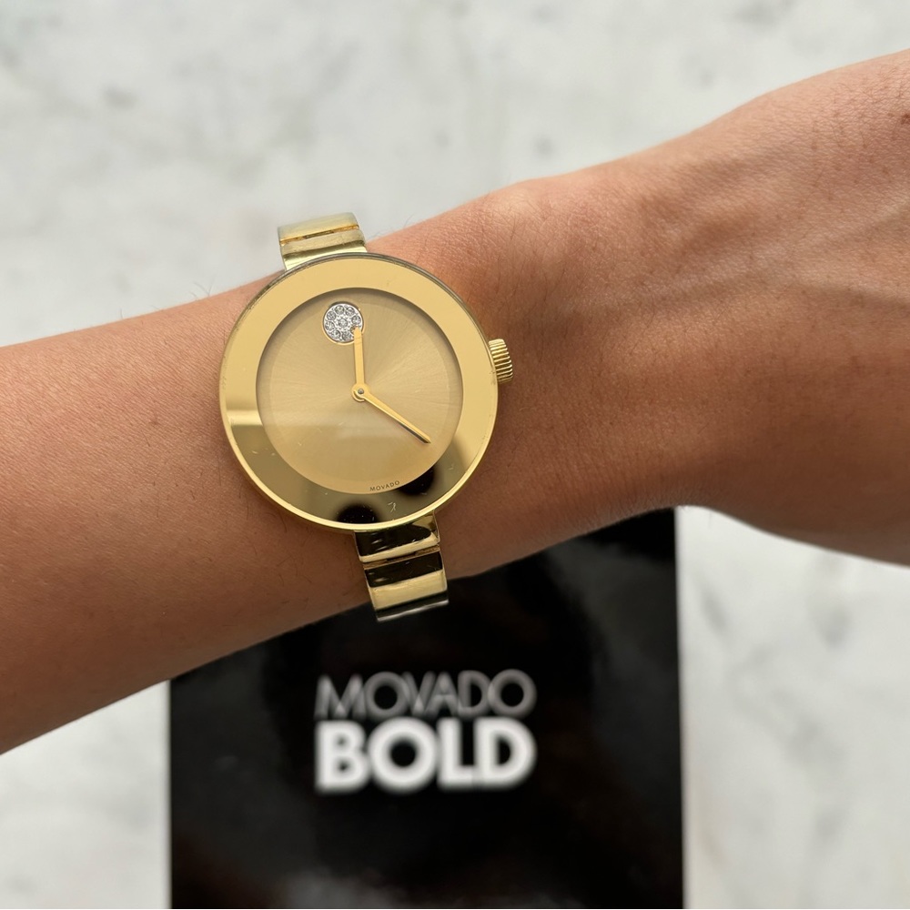 MOVADO Gold Bangle with Swarovski Women's Watch